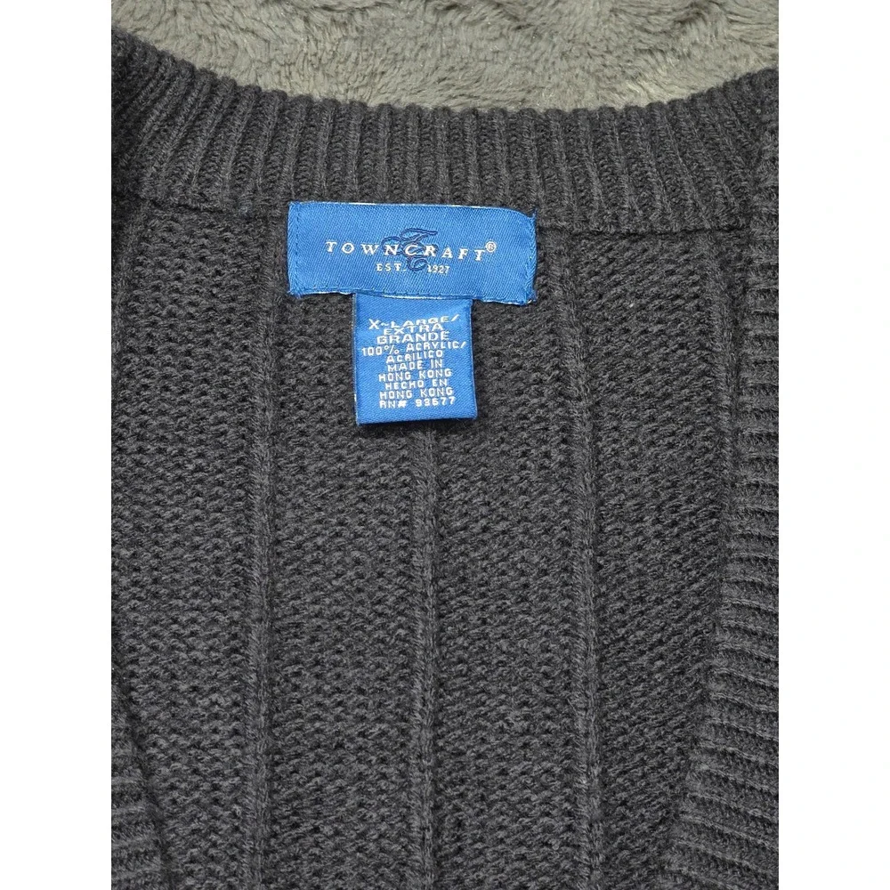 Towncraft Mens XL Cable Knit Button Front Cardigan Vest Charcoal Grey Pockets